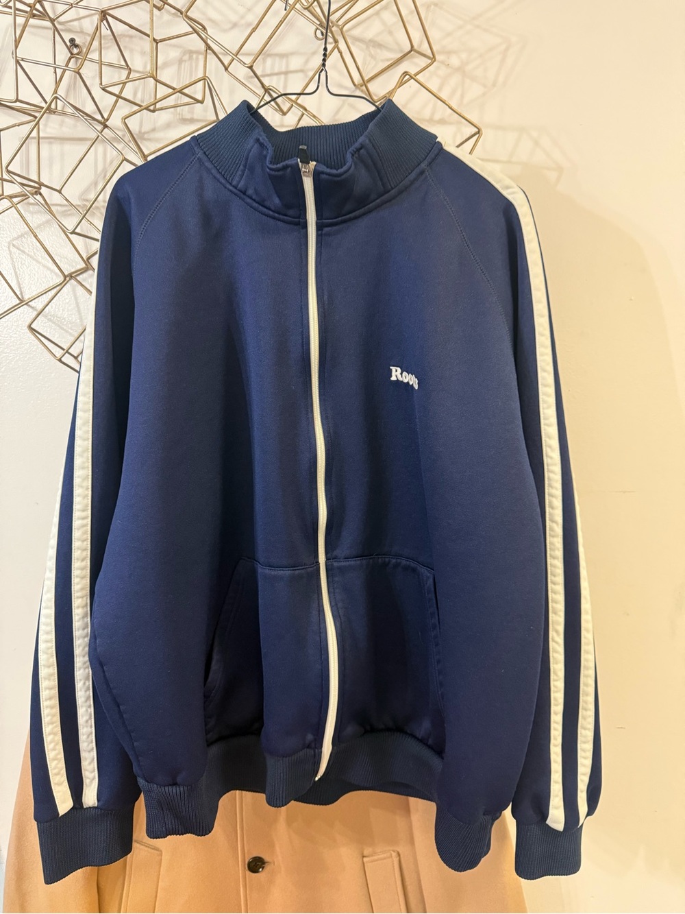 Mens Roots Zip-Front Track Jacket with White Stripe